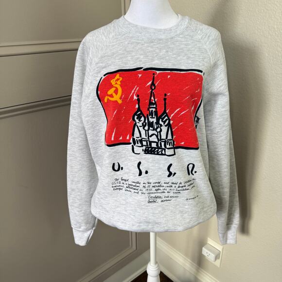 Vintage Deadstock Lee USSR Sweatshirt – Rare 80s Graphic Pullover – Sz L - Picture 1 of 6